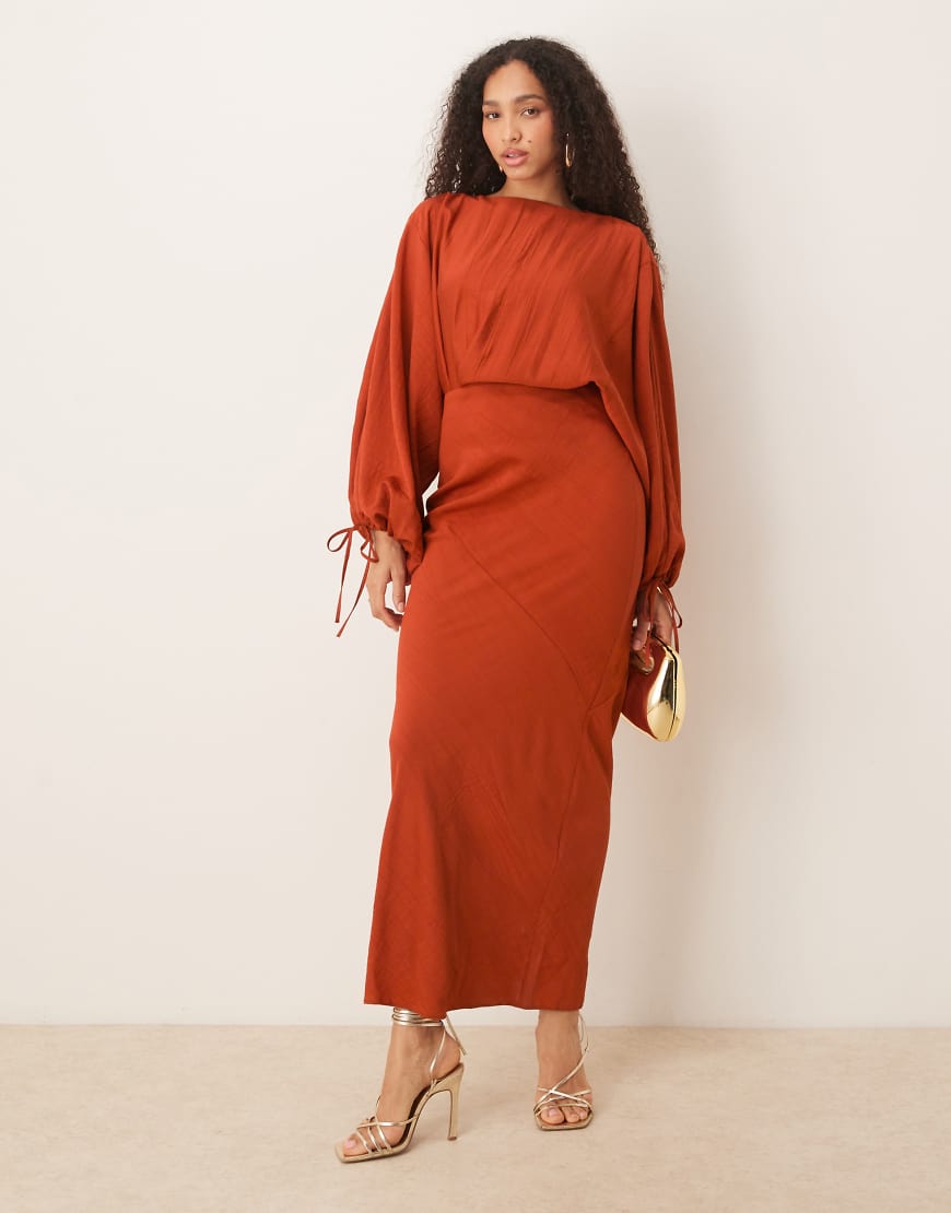 ASOS DESIGN - Maxikleid in Rost mit Blouson-Ärmeln, Biesen und Bindebändern-Orange ASOS DESIGN - Maxikleid in Rost mit Blouson-Ärmeln, Biesen und Bindebändern-Orange von ASOS DESIGN