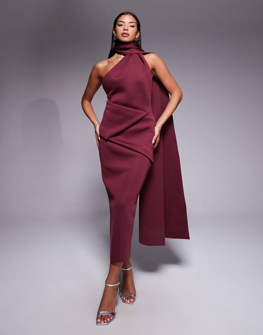 ASOS DESIGN - Maxikleid in Rot aus Stoff in Neoprenoptik mit Ausschnittdetail von ASOS DESIGN