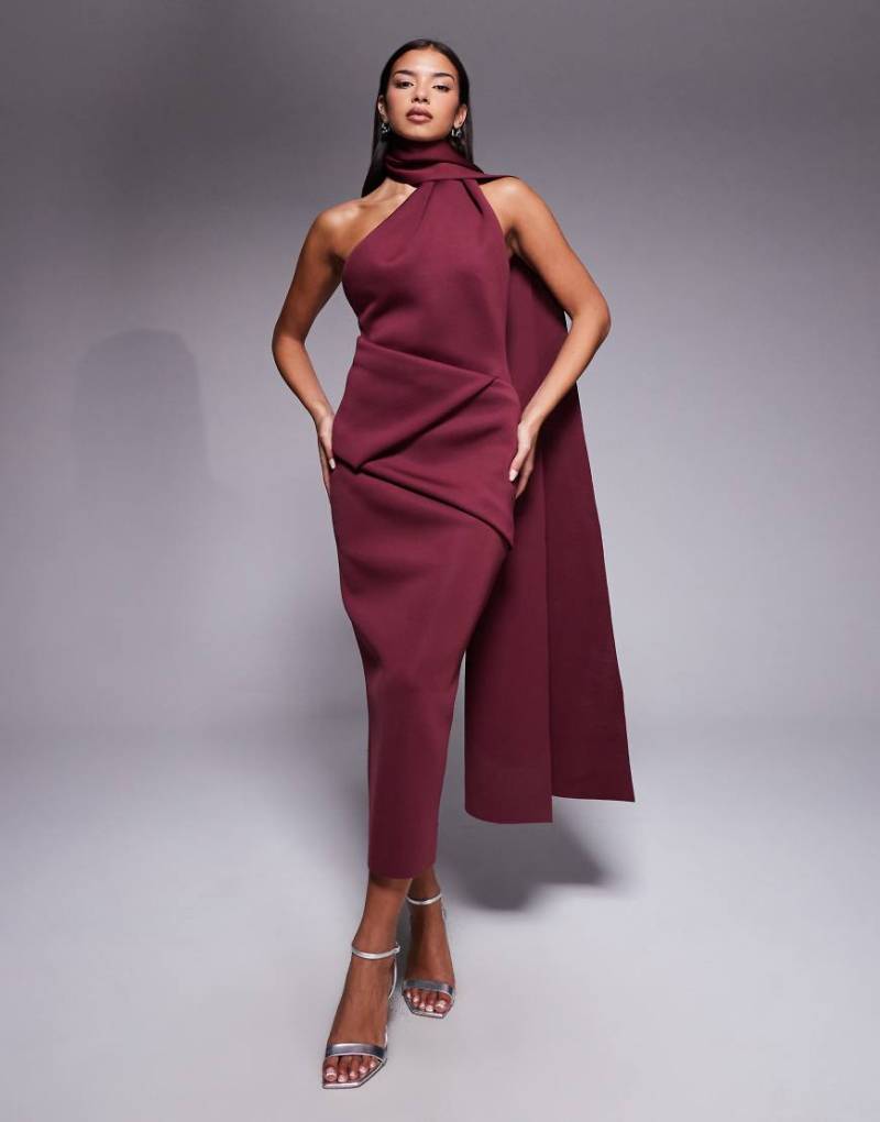 ASOS DESIGN - Maxikleid in Rot aus Stoff in Neoprenoptik mit Ausschnittdetail von ASOS DESIGN