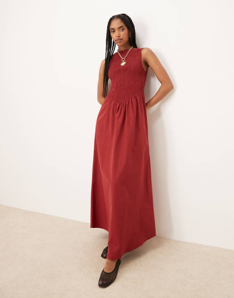 ASOS DESIGN - Maxikleid in Rot mit gesmoktem Oberteil von ASOS DESIGN