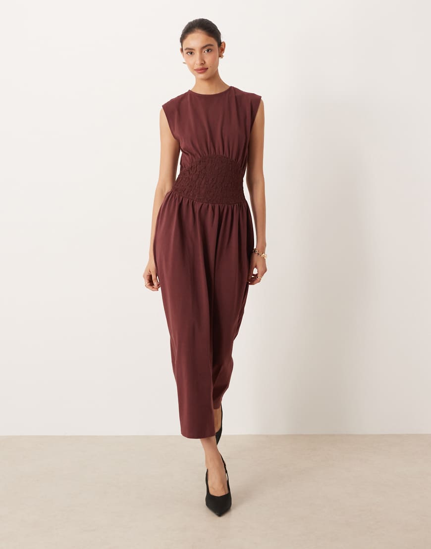 ASOS DESIGN - Maxikleid in Schokobraun mit Spitzeneinsatz-Brown von ASOS DESIGN