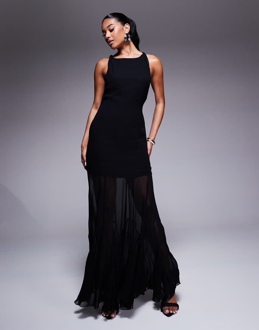 ASOS DESIGN - Maxikleid in Schwarz mit Godet-Saum und tief angesetzter Taille von ASOS DESIGN