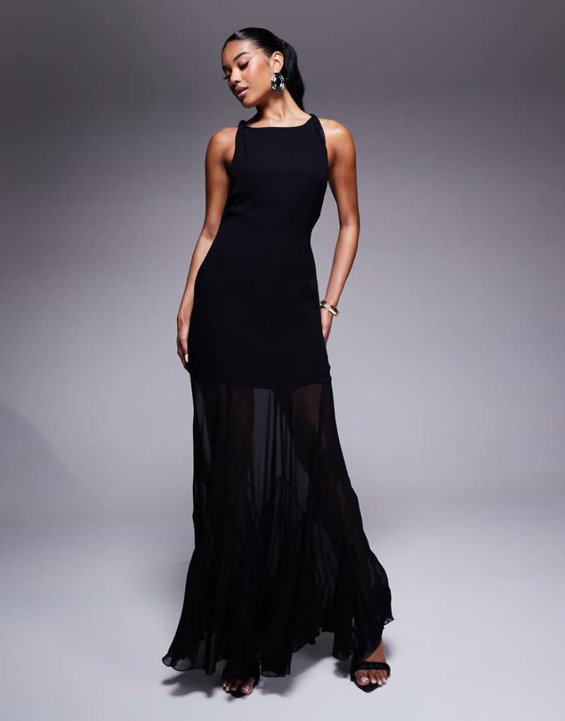 ASOS DESIGN - Maxikleid in Schwarz mit Godet-Saum und tief angesetzter Taille von ASOS DESIGN