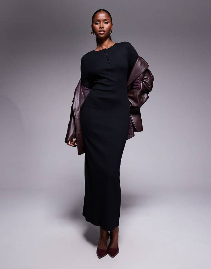 ASOS DESIGN - Maxikleid in Schwarz mit Henley-Ausschnitt von ASOS DESIGN