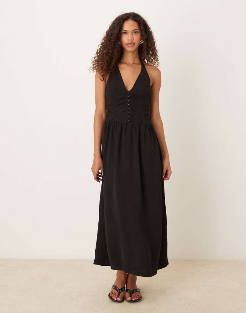 ASOS DESIGN - Maxikleid in Schwarz mit Neckholder und Oberteil mit Korsett-Design von ASOS DESIGN