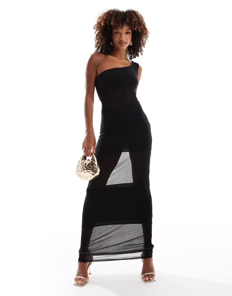 ASOS DESIGN - Maxikleid in Schwarz mit One-Shoulder-Träger und Einsätzen von ASOS DESIGN