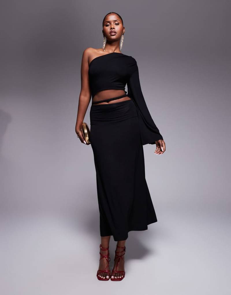 ASOS DESIGN - Maxikleid in Schwarz mit One-Shoulder-Trompetenärmel und verdrehtem Cut-out von ASOS DESIGN