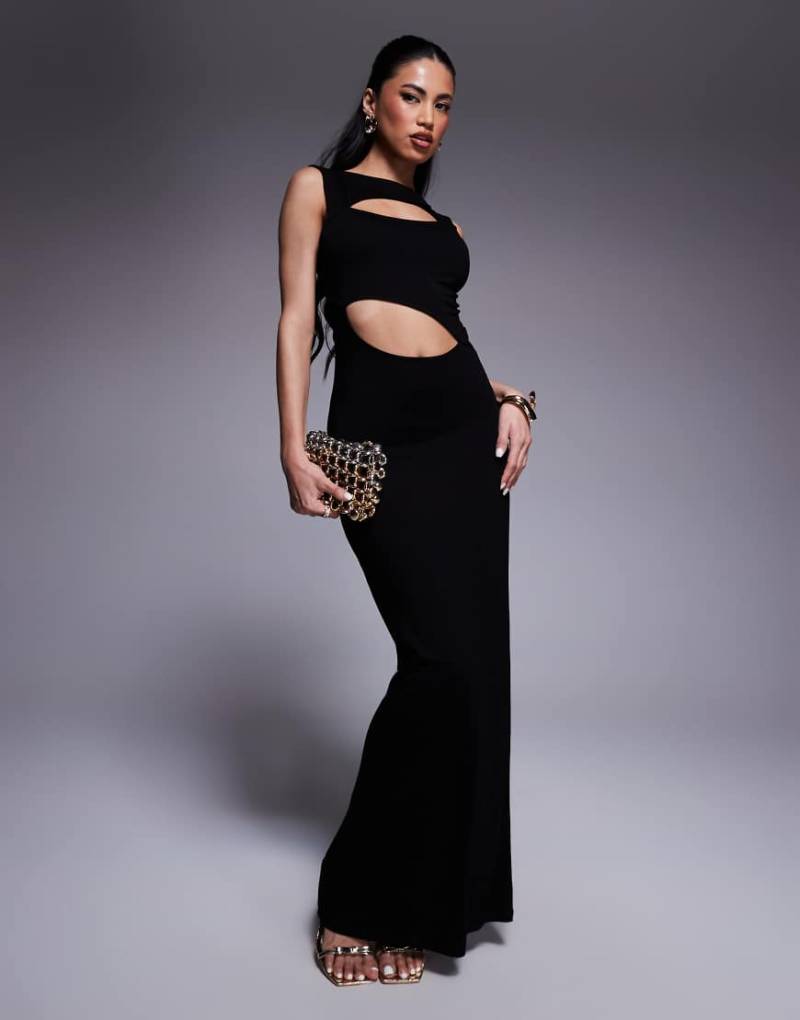 ASOS DESIGN - Maxikleid in Schwarz mit U-Boot-Ausschnitt und Zierausschnitt von ASOS DESIGN