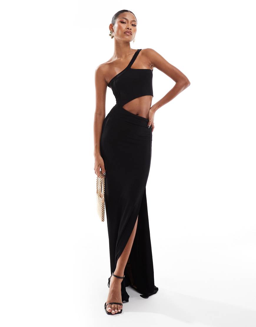 ASOS DESIGN - Maxikleid in Schwarz mit asymmetrischem Trägerdetail und Zierausschnitt von ASOS DESIGN