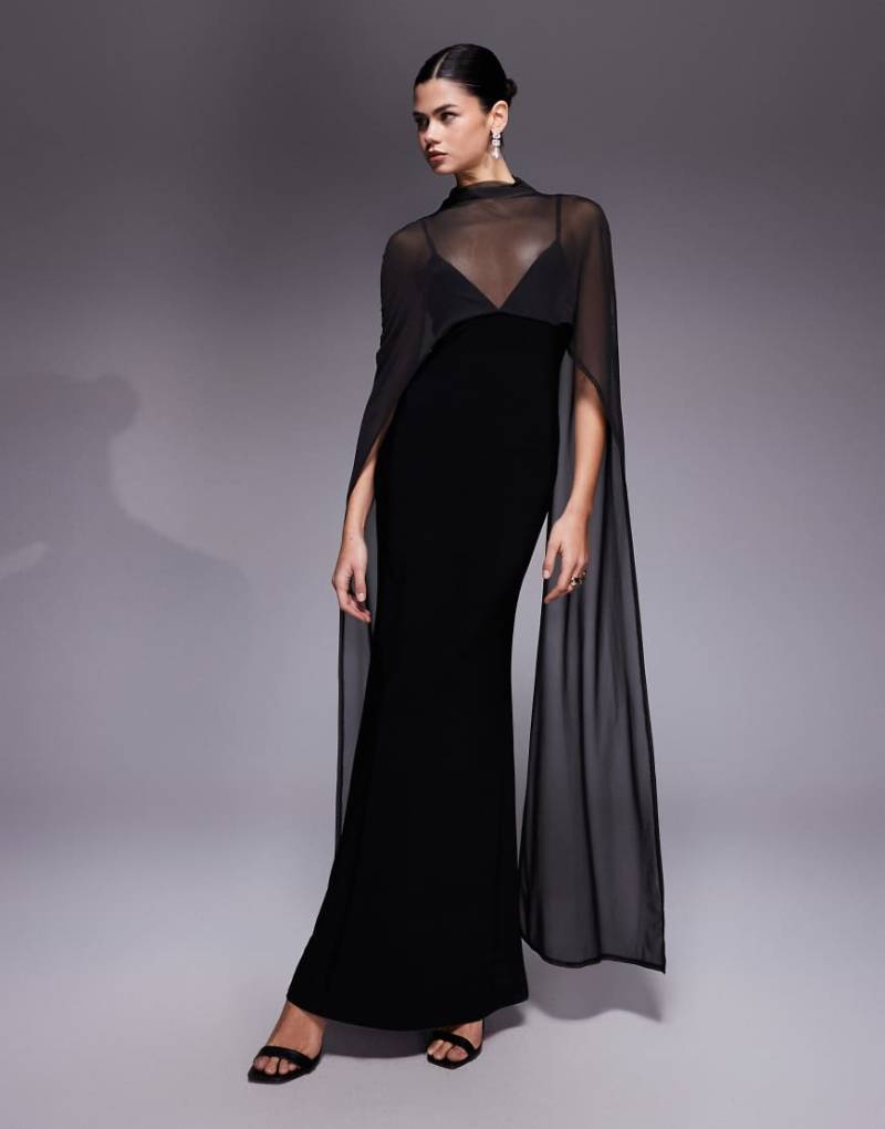 ASOS DESIGN - Maxikleid in Schwarz mit auffälligem Cape von ASOS DESIGN