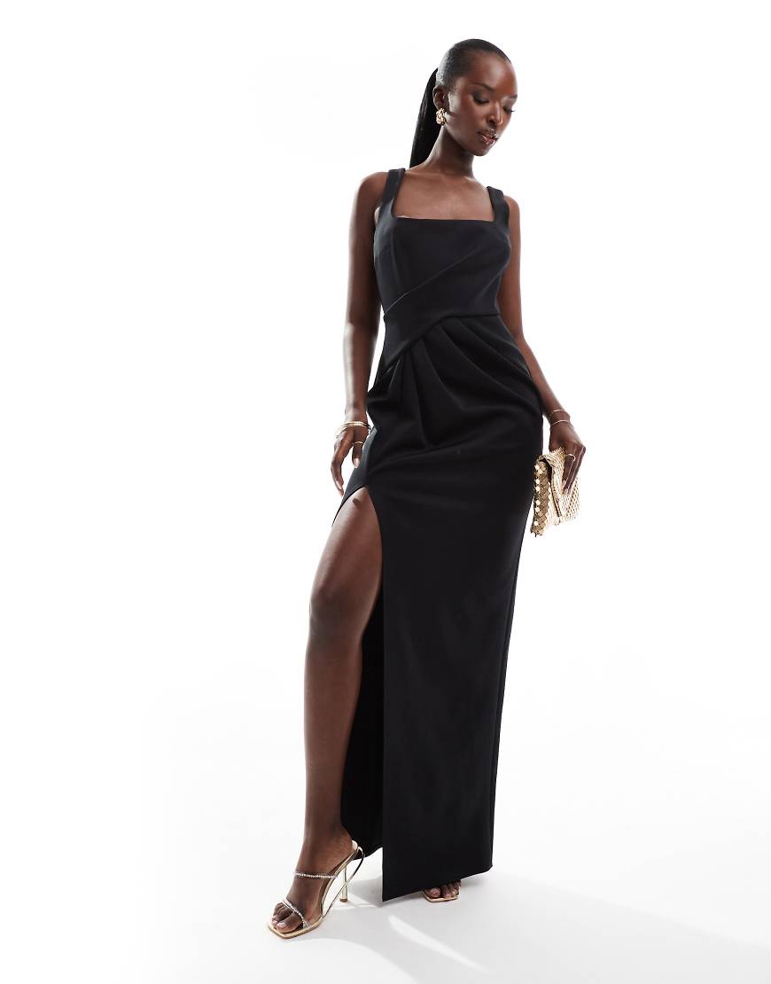 ASOS DESIGN - Maxikleid in Schwarz mit eckigem Ausschnitt und Faltendetail ASOS DESIGN - Maxikleid in Schwarz mit eckigem Ausschnitt und Faltendetail von ASOS DESIGN