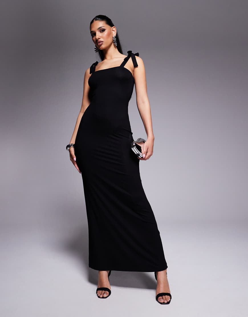 ASOS DESIGN - Maxikleid in Schwarz mit eckigem Ausschnitt und geknoteten Trägern von ASOS DESIGN