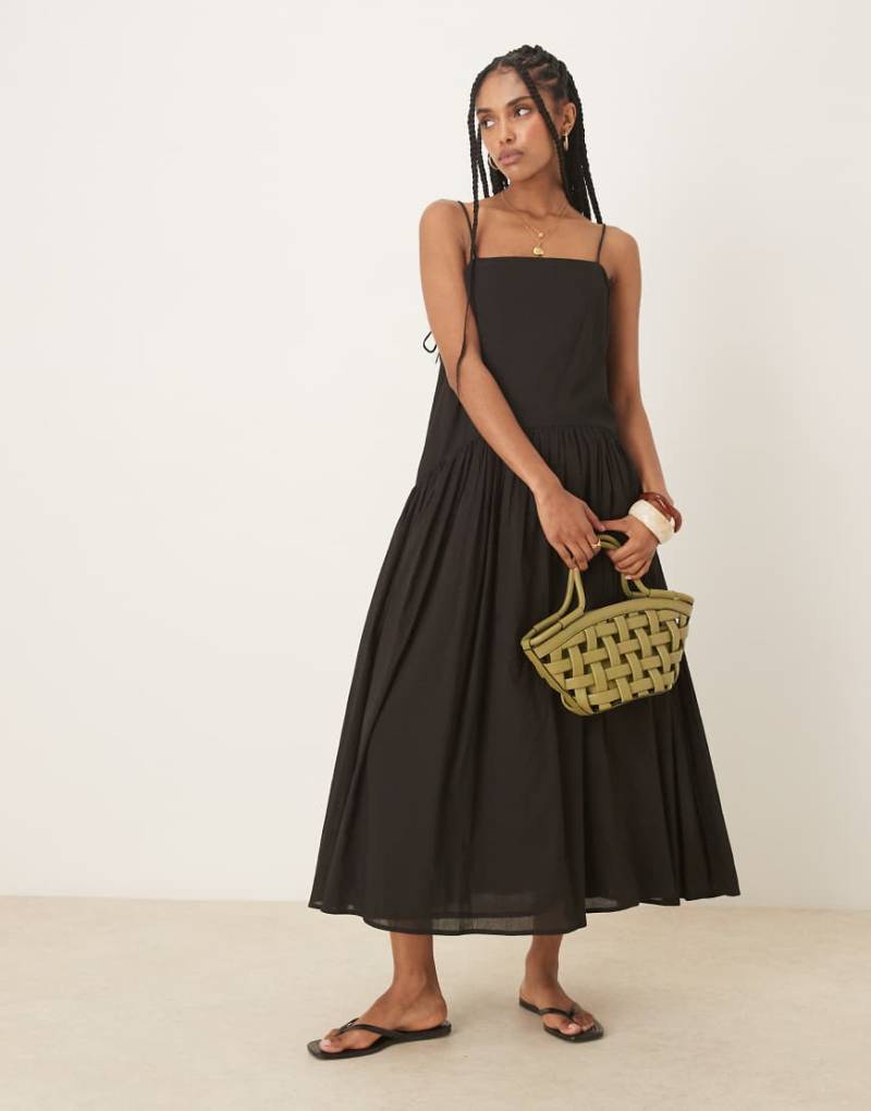 ASOS DESIGN - Maxikleid in Schwarz mit tief angesetzter Taille von ASOS DESIGN