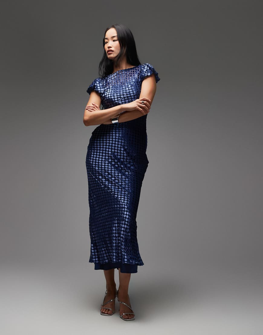 ASOS DESIGN - Maxikleid in Stahlblau aus Ausbrennersamt mit U-Ausschnitt von ASOS DESIGN