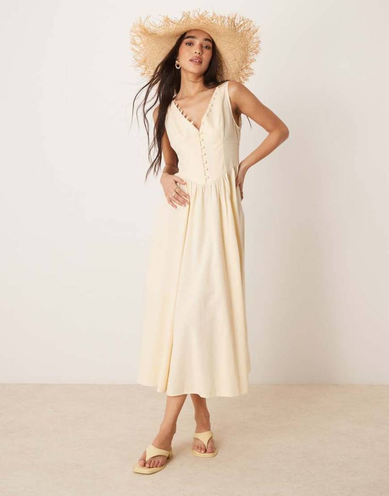 ASOS DESIGN - Maxikleid in Steingrau mit V-Ausschnitt, Knopfleiste und tiefer Taille-Neutral von ASOS DESIGN