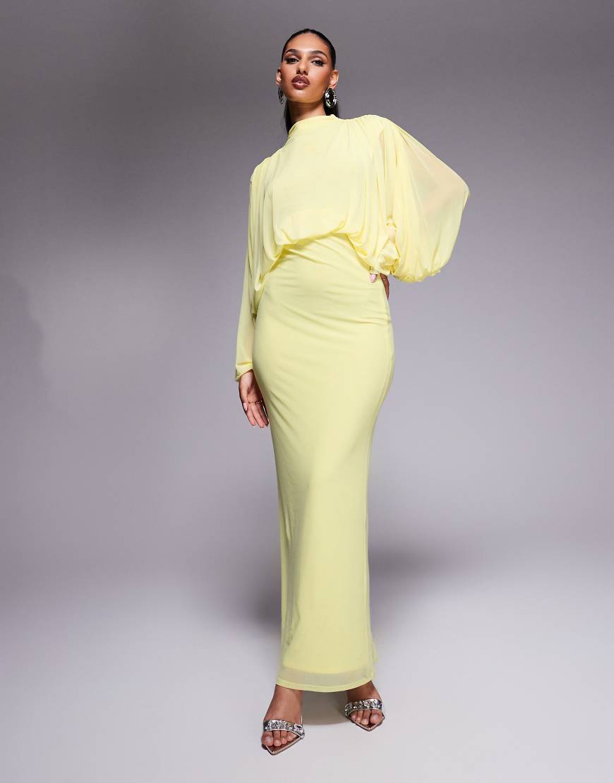 ASOS DESIGN - Maxikleid in Zitronengelb aus Netzstoff mit drapierten, langen Blousonärmeln und gerafftem Rock ASOS DESIGN - Maxikleid in Zitronengelb aus Netzstoff mit drapierten, langen Blousonärmeln und gerafftem Rock von ASOS DESIGN