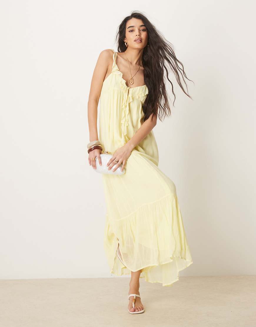 ASOS DESIGN - Maxikleid in Zitronengelb mit Rüschen vorne-Bunt von ASOS DESIGN