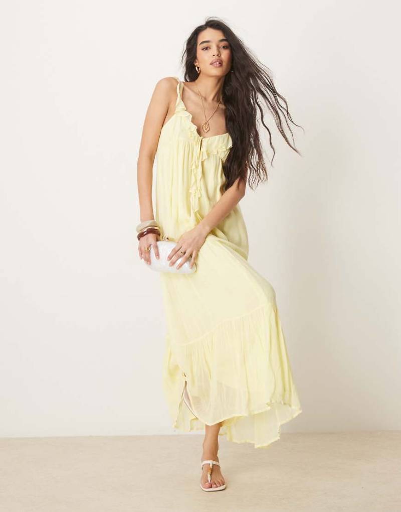 ASOS DESIGN - Maxikleid in Zitronengelb mit Rüschen vorne-Bunt von ASOS DESIGN