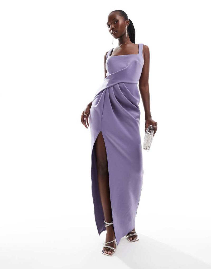 ASOS DESIGN - Maxikleid in dunklem Flieder mit eckigem Ausschnitt und Faltendetail-Lila von ASOS DESIGN