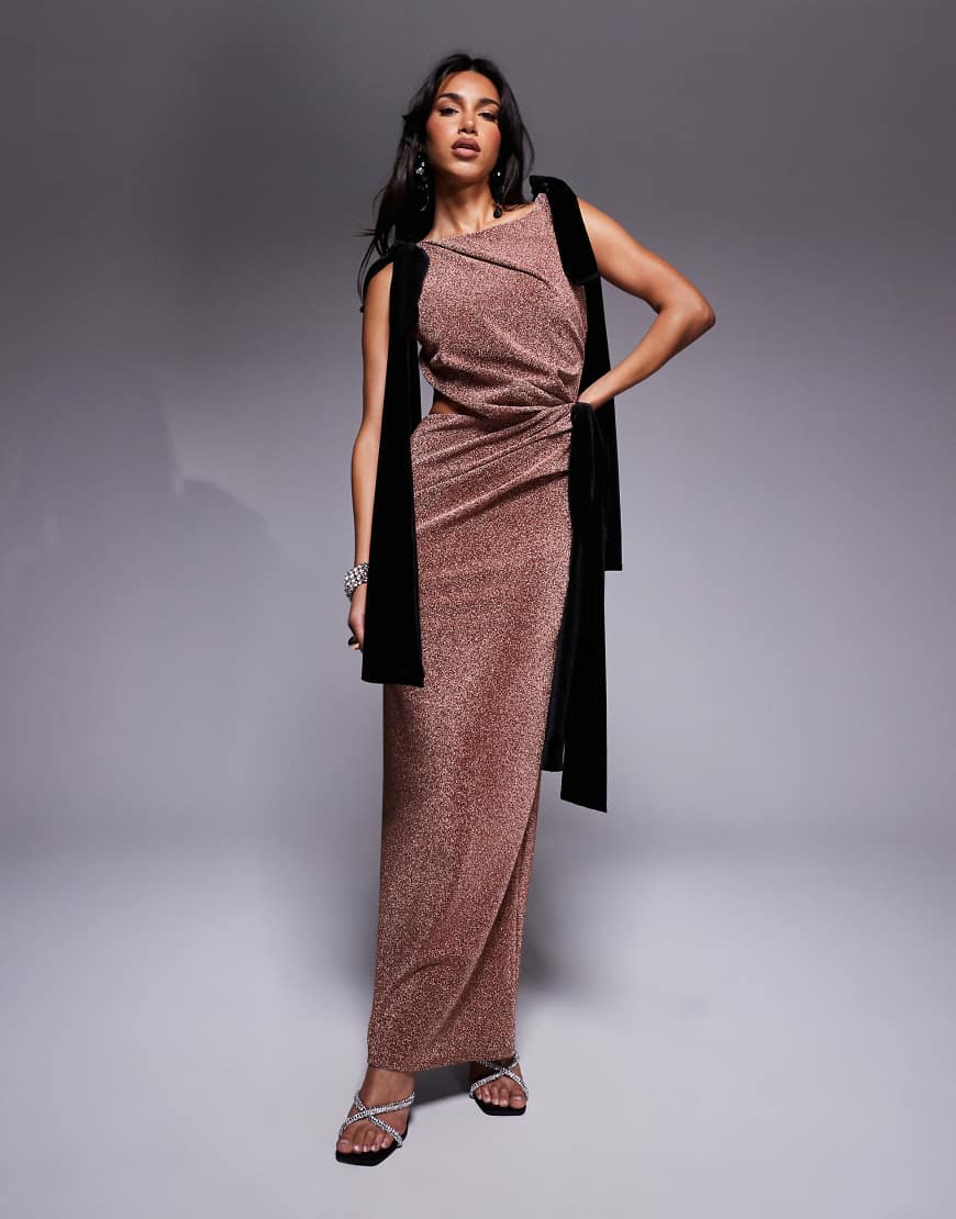 ASOS DESIGN - Maxikleid in schimmerndem Bronze mit eckigem Ausschnitt und Oversize-Samtschleifen-Neutral ASOS DESIGN - Maxikleid in schimmerndem Bronze mit eckigem Ausschnitt und Oversize-Samtschleifen-Neutral von ASOS DESIGN