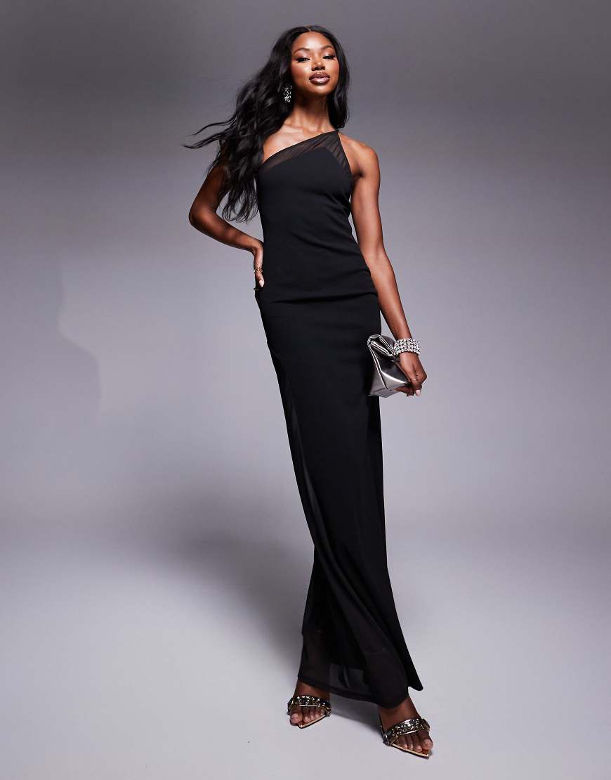 ASOS DESIGN - Maxikleid in schwarzer Neopren-Optik mit One-Shoulder-Träger und durchsichtigem Netzstoff-Einsatz ASOS DESIGN - Maxikleid in schwarzer Neopren-Optik mit One-Shoulder-Träger und durchsichtigem Netzstoff-Einsatz von ASOS DESIGN