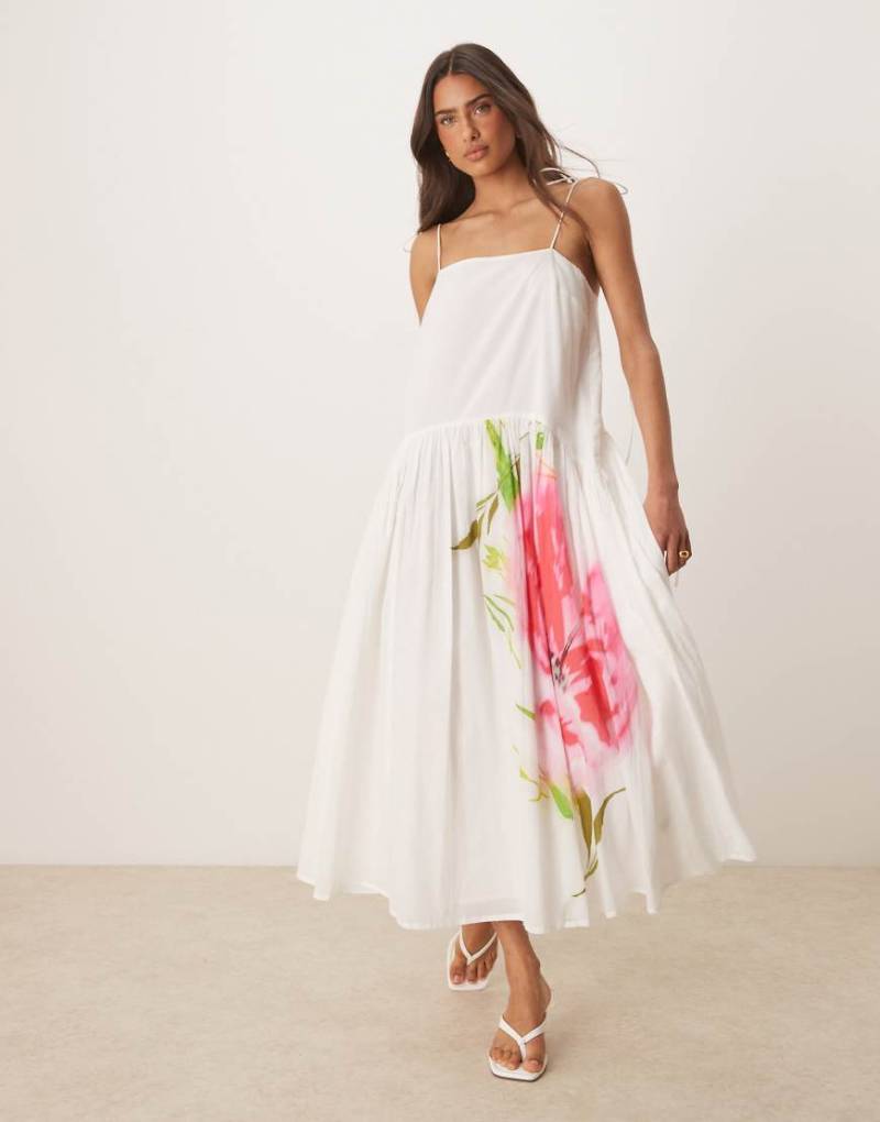 ASOS DESIGN - Maxikleid mit Placement-Blumenprint und hoch angesetzter Taille-Bunt von ASOS DESIGN
