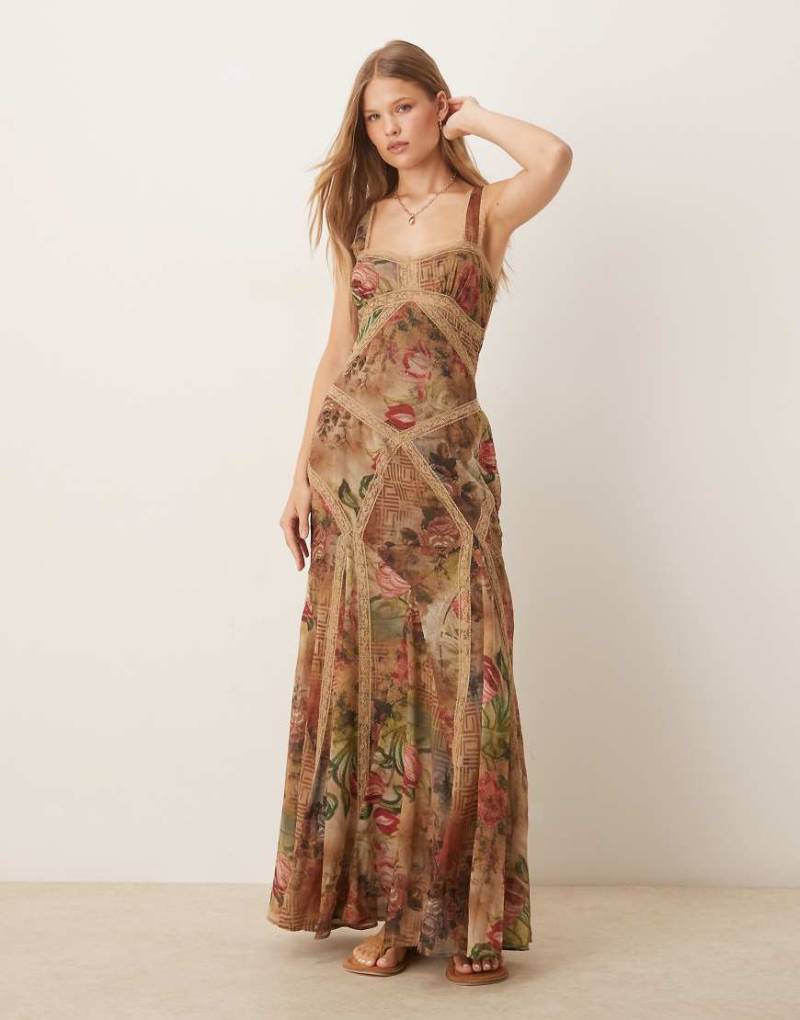 ASOS DESIGN - Maxikleid mit Spitzeneinsatz und Vintage-Blumenmuster-Bunt von ASOS DESIGN