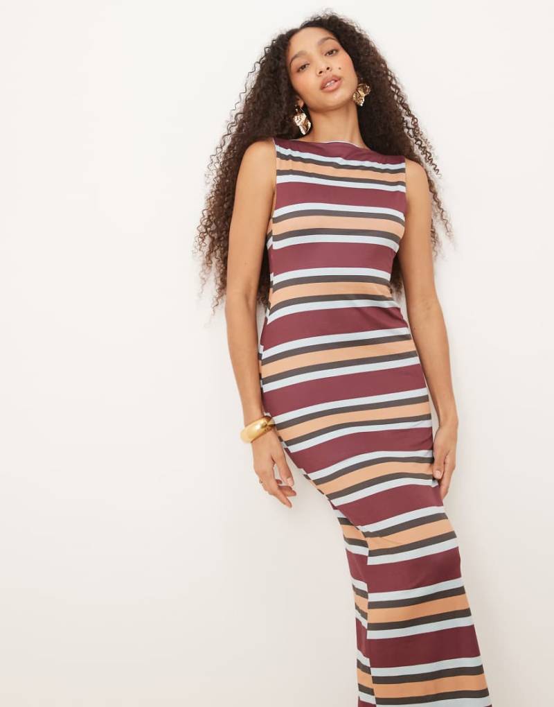 ASOS DESIGN - Maxikleid mit Streifen, U-Boot-Ausschnitt und tiefem Rückenausschnitt-Bunt von ASOS DESIGN