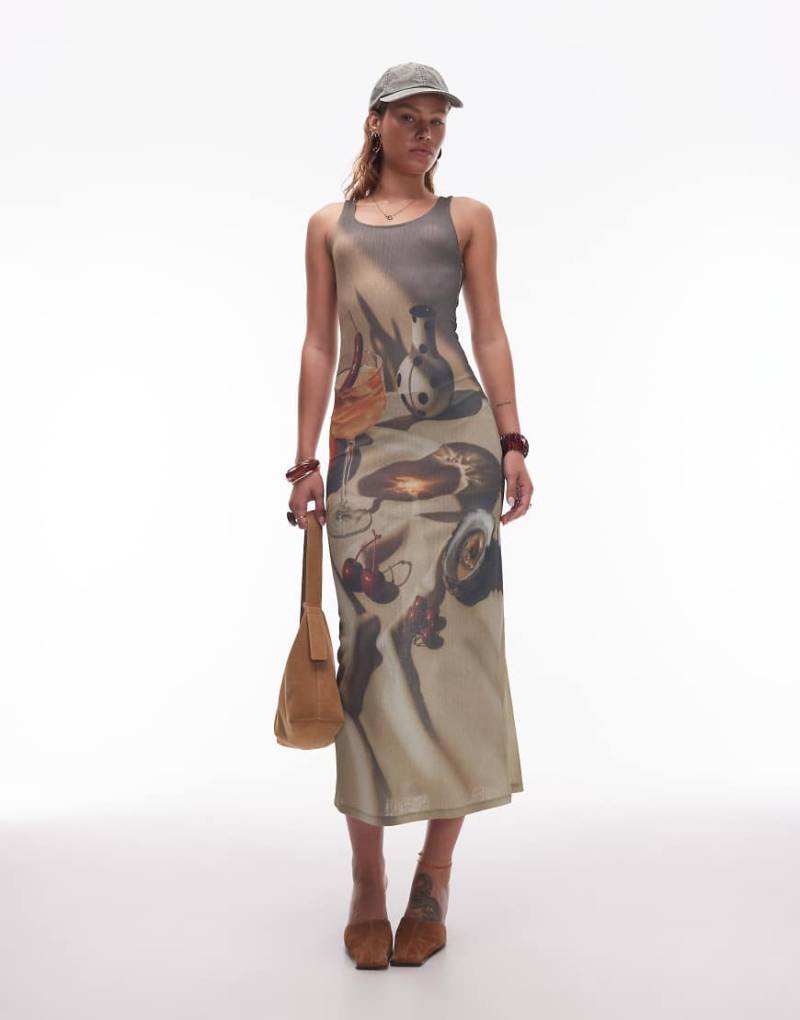 ASOS DESIGN - Maxikleid mit U-Ausschnitt und Motiv-Grafikprint-Bunt von ASOS DESIGN