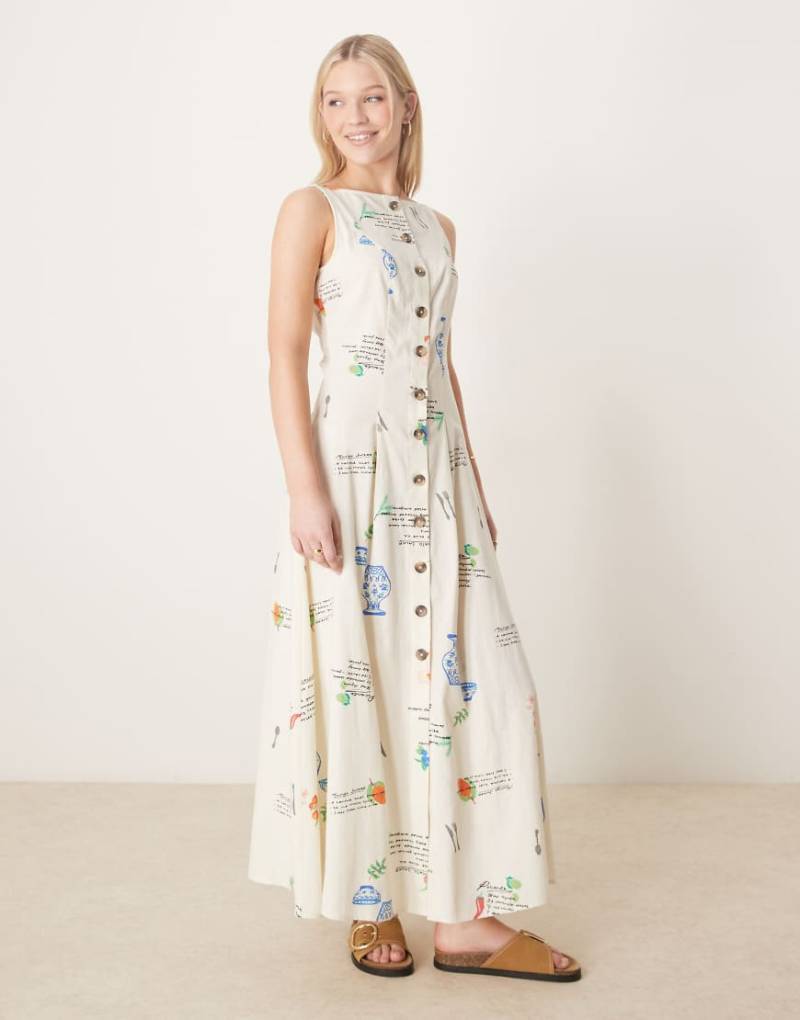ASOS DESIGN - Maxikleid mit Westen-Oberteil mit Spicy-Print, Knopfleiste und U-Boot-Ausschnitt-Bunt von ASOS DESIGN
