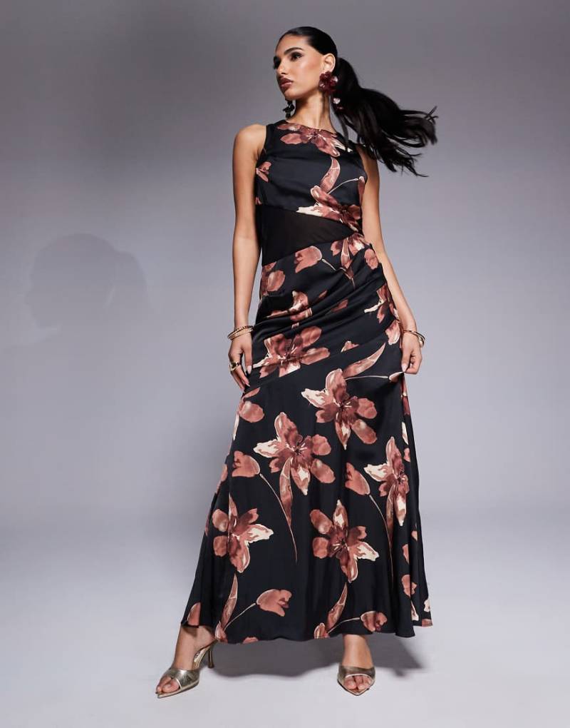 ASOS DESIGN - Maxikleid mit abstraktem Print und transparentem Einsatz-Bunt von ASOS DESIGN