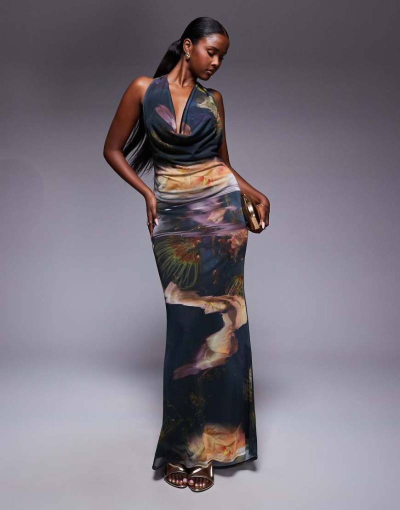 ASOS DESIGN - Maxikleid mit blauem Print und tiefem Wasserfallausschnitt-Bunt ASOS DESIGN - Maxikleid mit blauem Print und tiefem Wasserfallausschnitt-Bunt von ASOS DESIGN