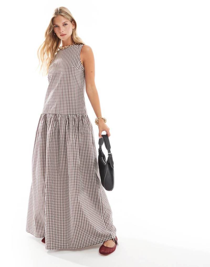 ASOS DESIGN - Maxikleid mit rotem Vichy-Karomuster und tiefer Taille von ASOS DESIGN