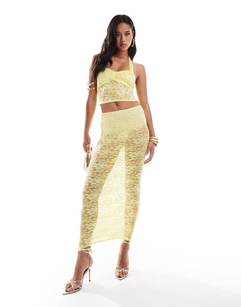 ASOS DESIGN - Maxirock aus Spitze in Gelb, Kombiteil von ASOS DESIGN
