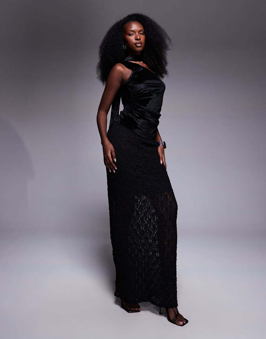 ASOS DESIGN - Maxirock aus Spitze in Schwarz mit niedrigem Bund, Kombiteil von ASOS DESIGN