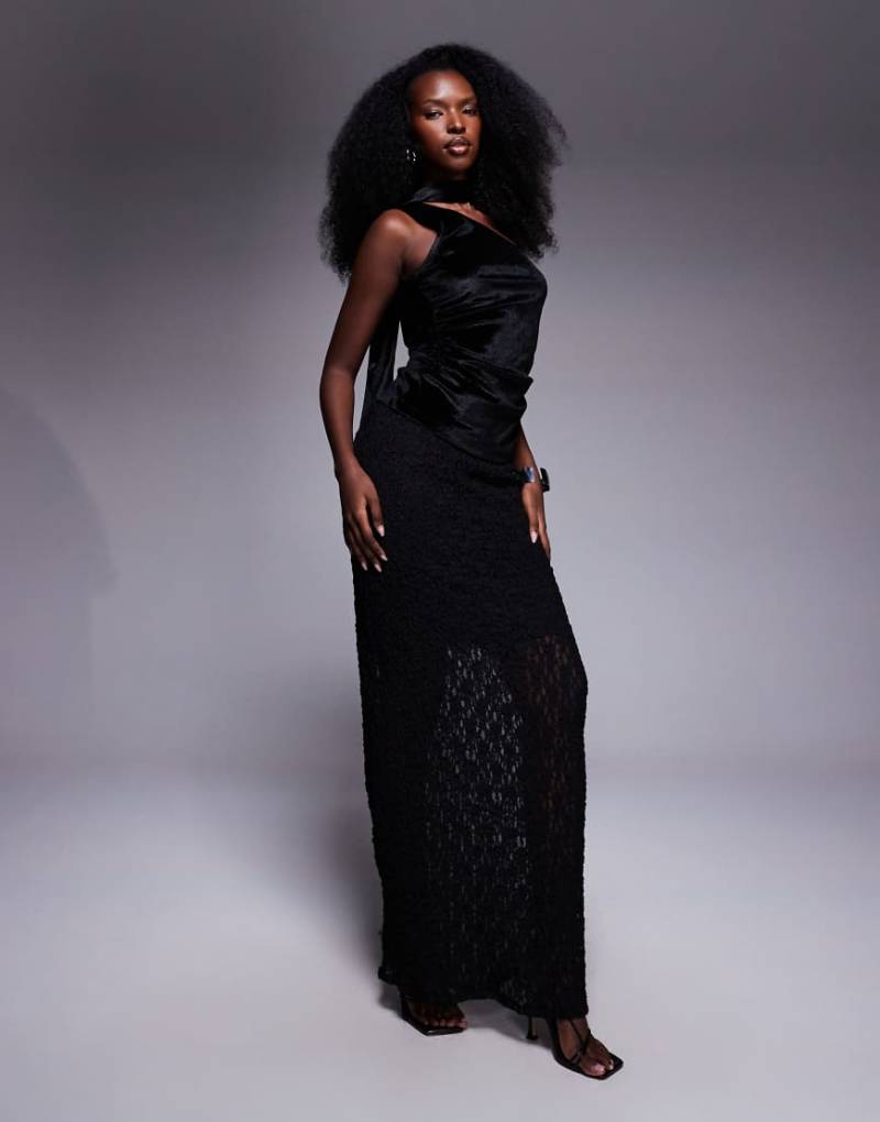 ASOS DESIGN - Maxirock aus Spitze in Schwarz mit niedrigem Bund, Kombiteil von ASOS DESIGN