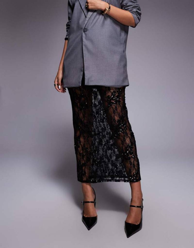 ASOS DESIGN - Maxirock aus transparentem Netzstoff in Schwarz mit verstreuter Paillettenverzierung von ASOS DESIGN