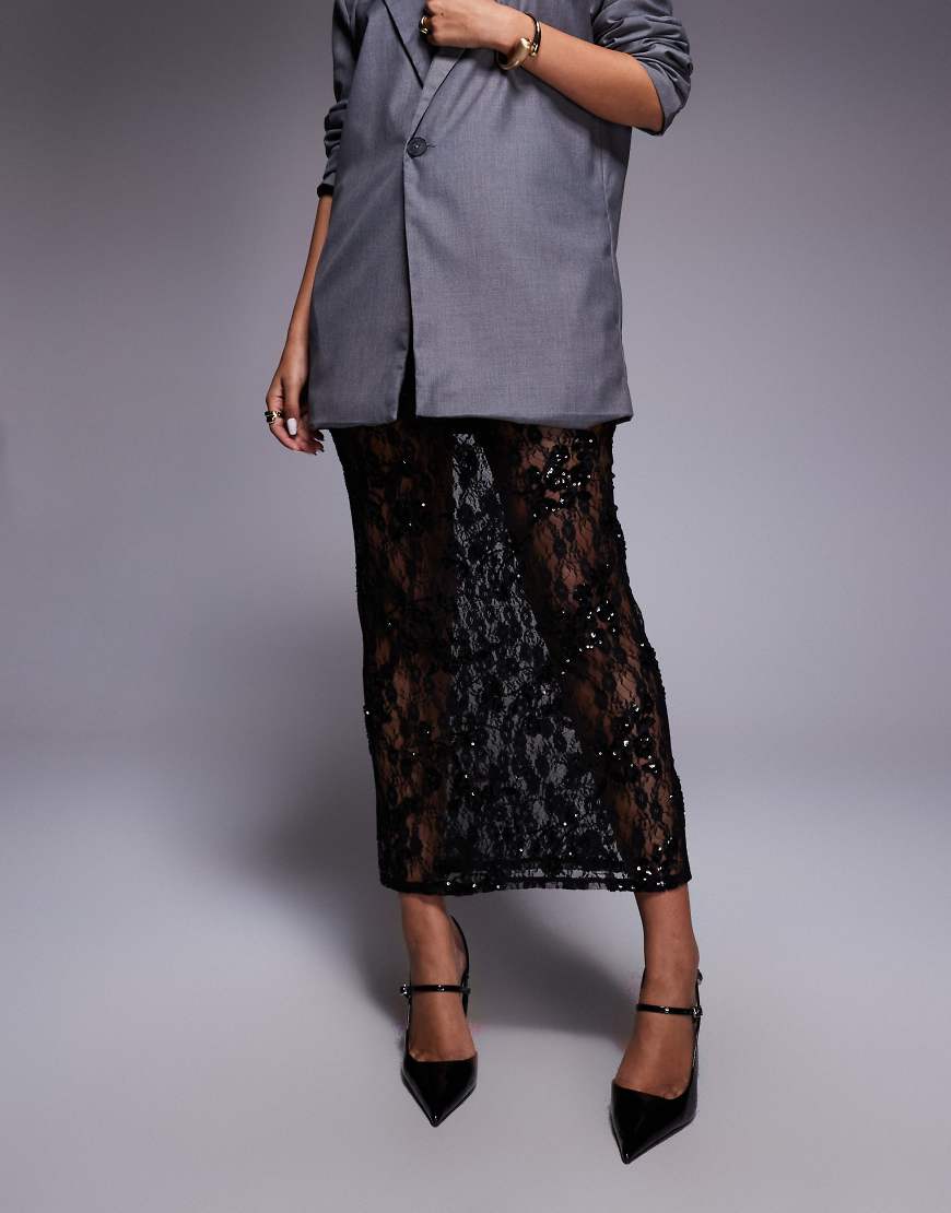 ASOS DESIGN - Maxirock aus transparentem Netzstoff in Schwarz mit verstreuter Paillettenverzierung von ASOS DESIGN