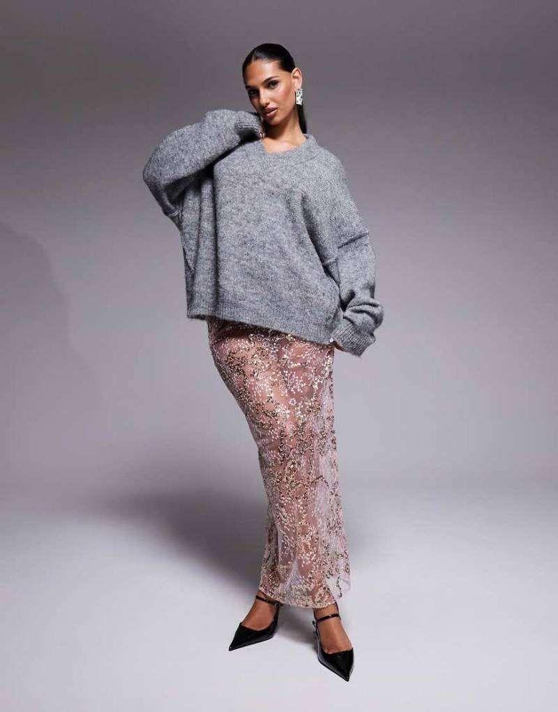 ASOS DESIGN - Maxirock aus zarter Spitze in Rosa mit Paillettenverzierungen von ASOS DESIGN