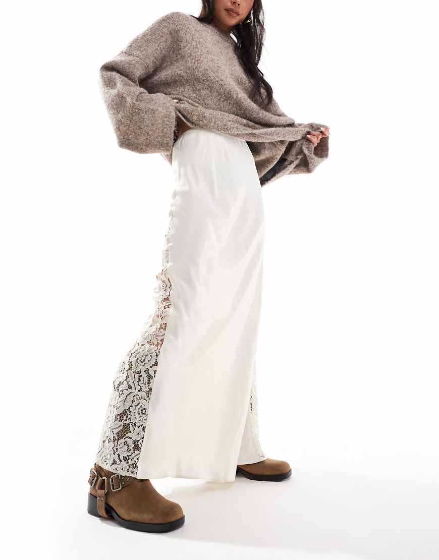 ASOS DESIGN - Maxirock in Cremeweiß mit Spitzeneinsatz ASOS DESIGN - Maxirock in Cremeweiß mit Spitzeneinsatz von ASOS DESIGN
