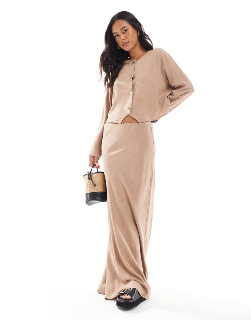 ASOS DESIGN - Maxirock in steinbeiger Leinenoptik, Kombiteil-Neutral von ASOS DESIGN