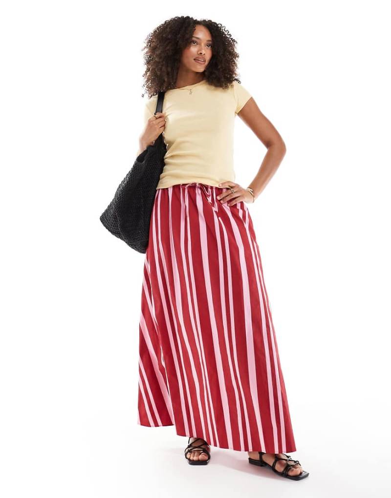 ASOS DESIGN - Maxirock mit A-Linien-Schnitt aus Baumwolle in Rosa mit Streifen-Bunt von ASOS DESIGN