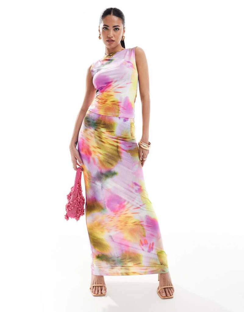 ASOS DESIGN - Maxirock mit großflächigem Blumenmuster in mehreren Farben, Kombiteil-Bunt von ASOS DESIGN