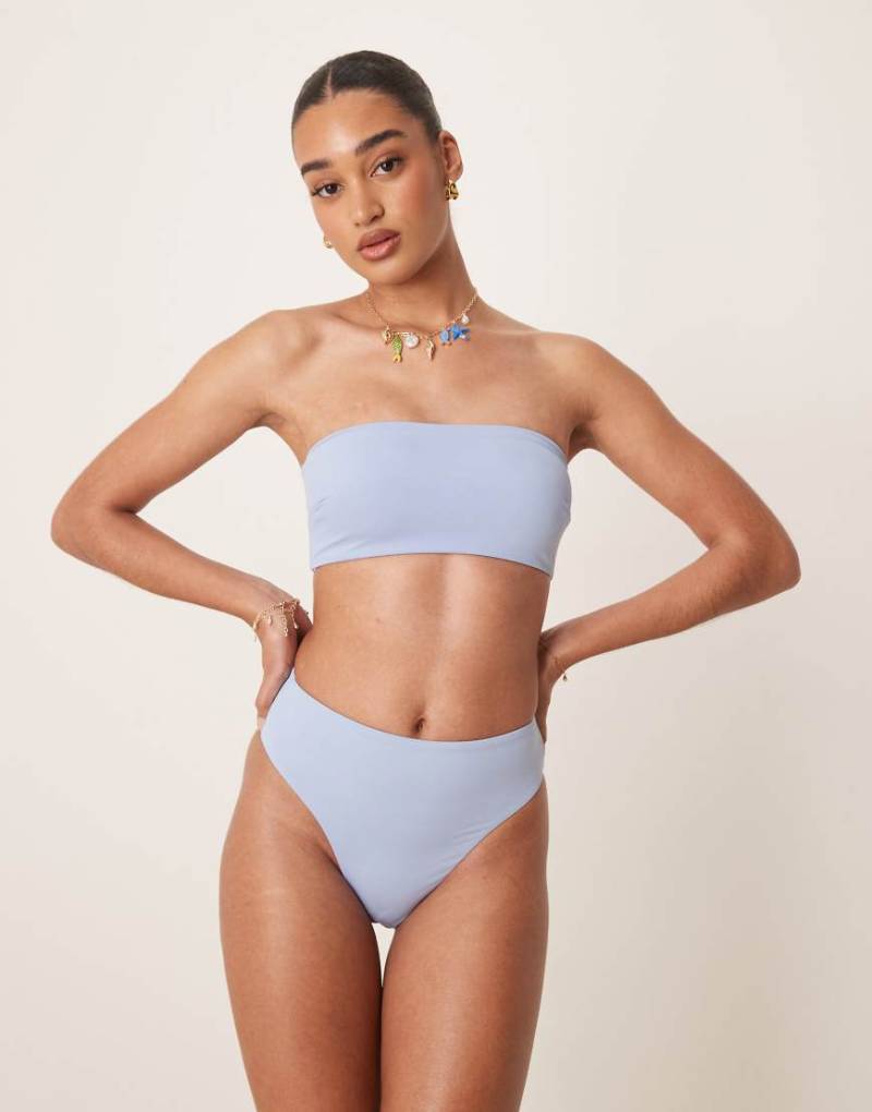 ASOS DESIGN - Maya - Mix and Match - Bikinihose in Blau mit hohem Beinausschnitt und hohem Bund von ASOS DESIGN
