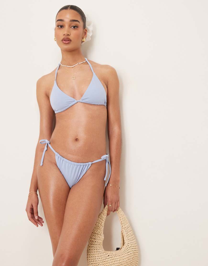 ASOS DESIGN - Maya - Mix and Match - Bikinihose in Blau mit seitlicher Schnürung von ASOS DESIGN