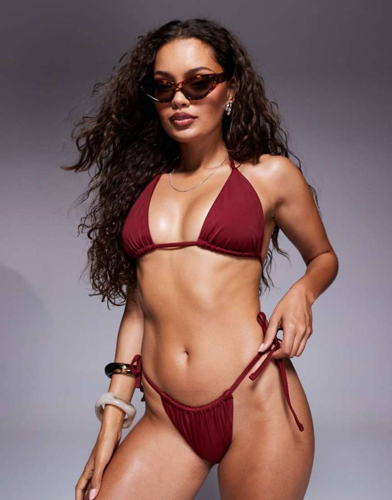 ASOS DESIGN - Maya - Mix and Match - Bikinihose in Burgunderrot mit seitlicher Schnürung von ASOS DESIGN