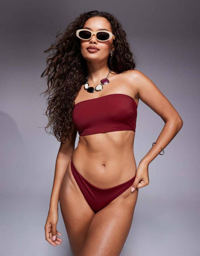 ASOS DESIGN - Maya - Mix and Match - Tanga-Bikinihose in Burgunderrot mit hohem Beinausschnitt von ASOS DESIGN