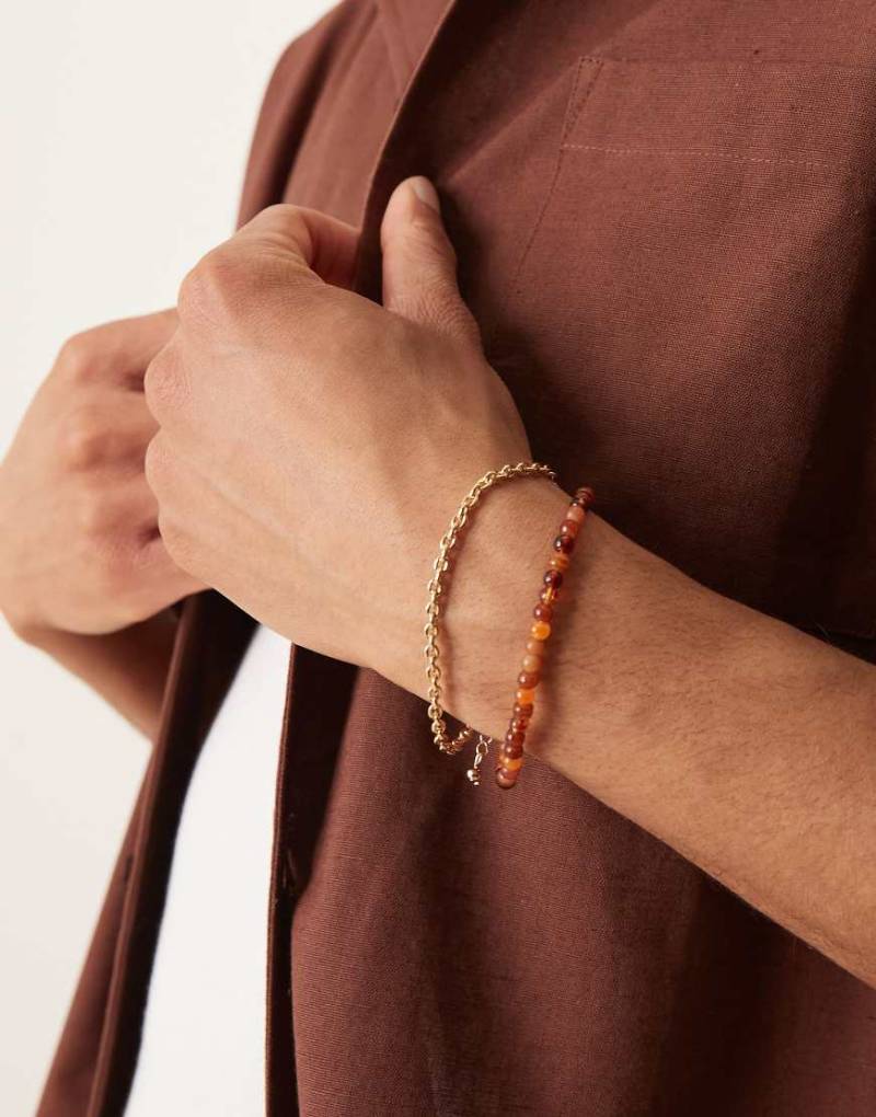 ASOS DESIGN - Mehrfarbige Bernstein- und Kettenarmbänder im 2er-Pack-Orange von ASOS DESIGN