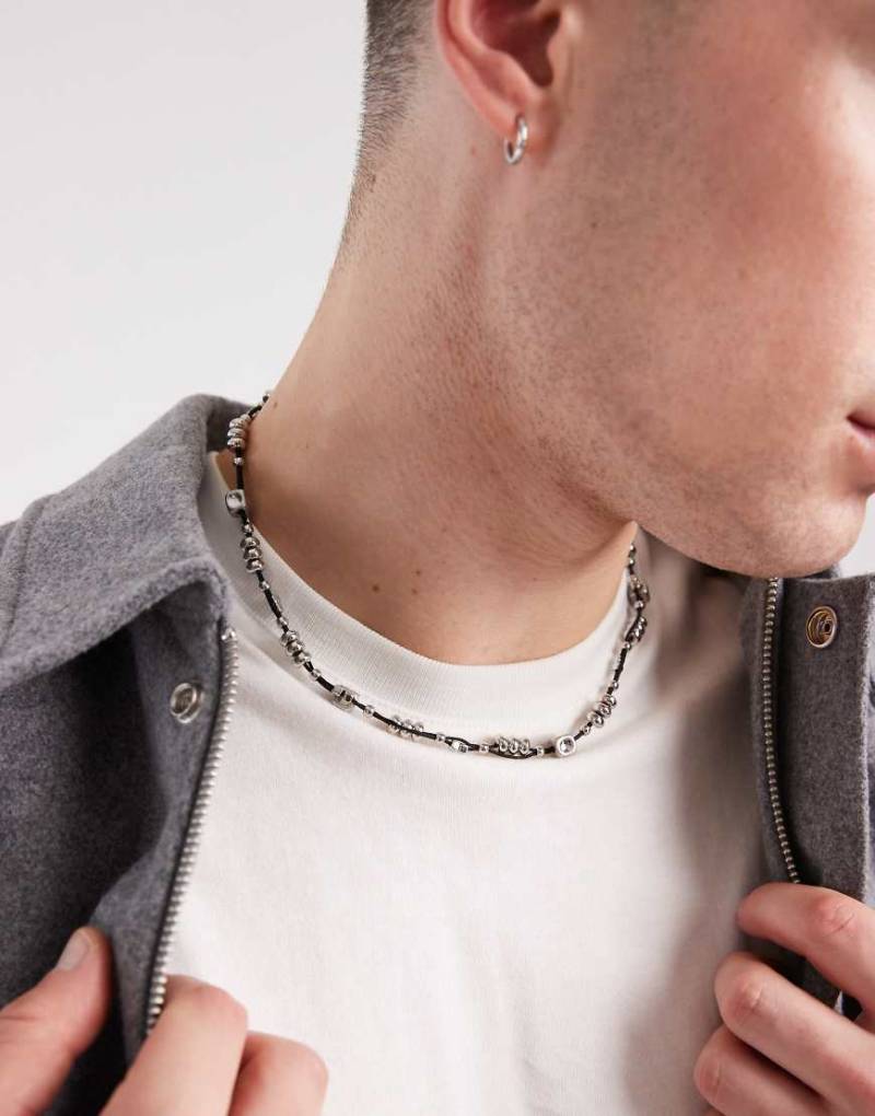 ASOS DESIGN - Halskette aus schwarzer Kordel und eckigen Schmuckperlen-Bunt von ASOS DESIGN