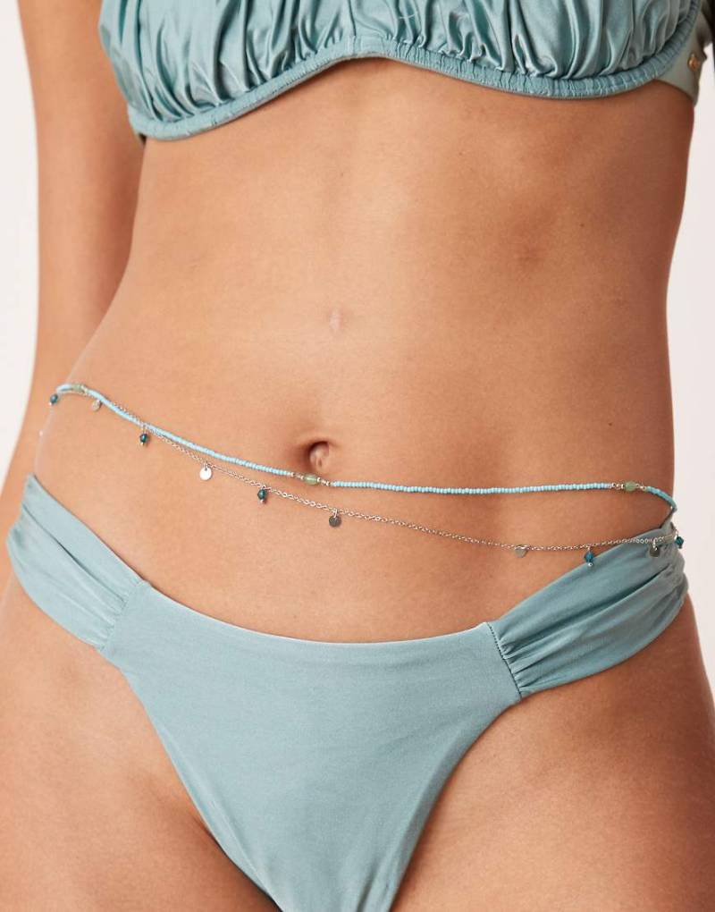 ASOS DESIGN - Mehrreihige Bauchkette in Silberoptik mit Perlen-Goldfarben von ASOS DESIGN